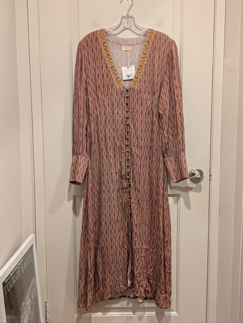 NKN Nekane Viscose Long Button-Front Boho Dress in Dusty Rose Medium